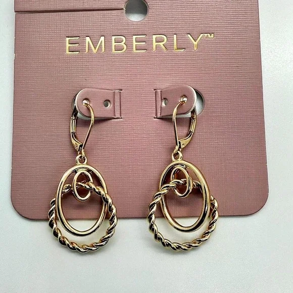 Emberly set of 2 - small gold earrings sets hoops and dangle NEW - Picture 5 of 8